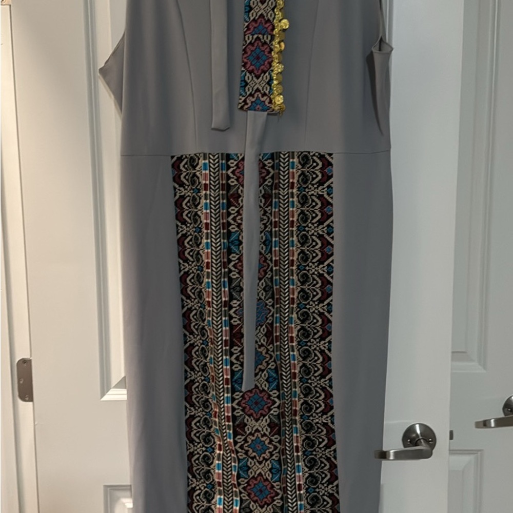 Elegant Gray Palestinian embroidered dress with abaya